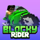 The motorbike racing game Blocky Rider is blocky. Whether bikers avoid barriers or hit automobiles in heavy traffic depends on the game mode.
